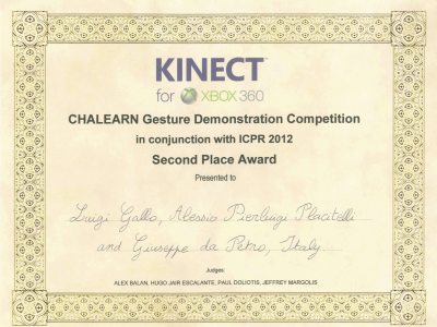 Second Place Award – ChaLearn Gesture Demonstration Competition @ ICPR 2012