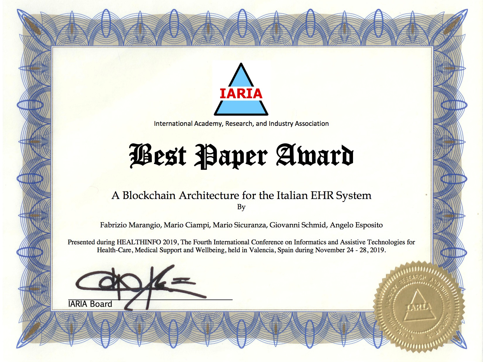 Best Paper Award – Healthinfo 2019