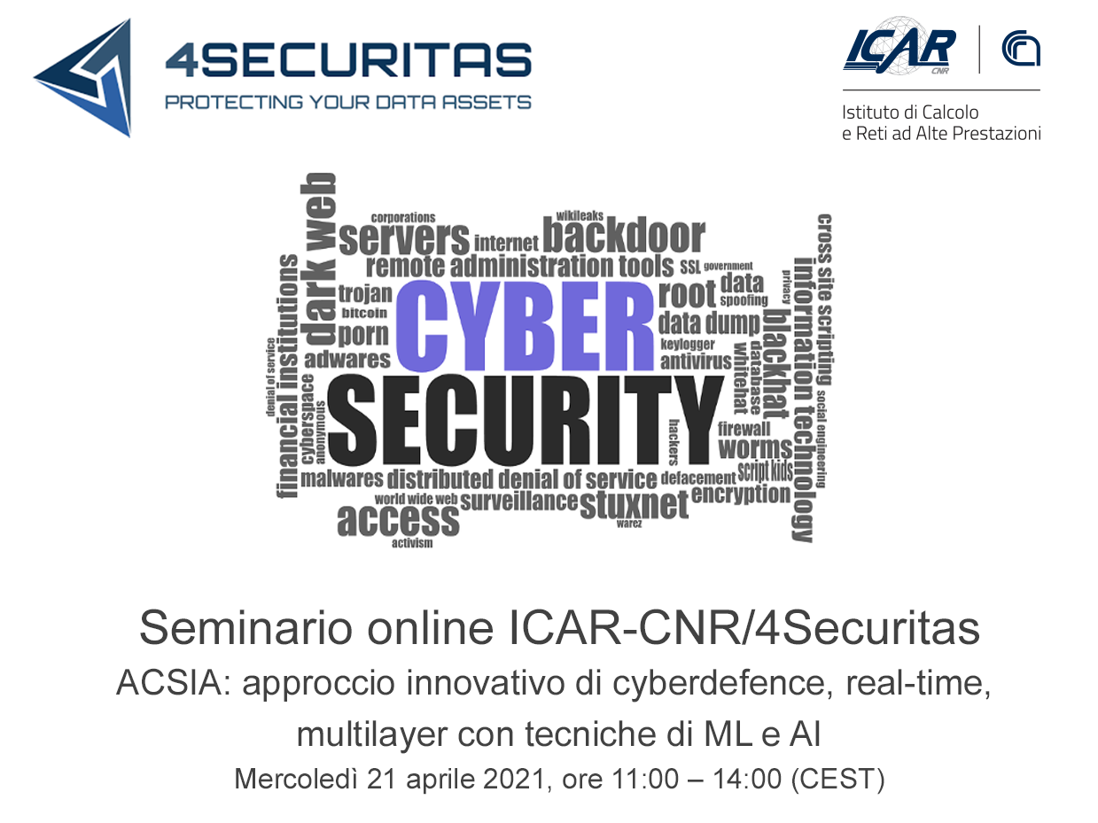 Seminario ICAR-CNR/4Securitas-ACSIA: Approccio Innovativo Di Cyberdefence, Real-time, Multilayer Con Tecniche Di ML E AI
